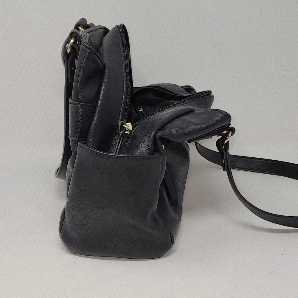 INC International Concepts Core Riverton Satchel Black Faux‎ Leather Bag